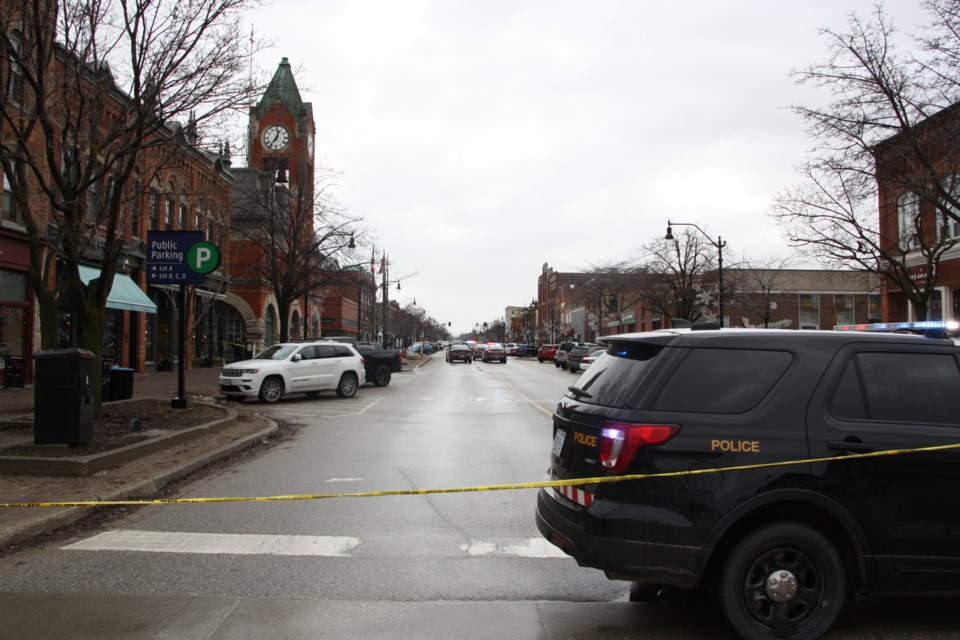The street was closed and taped off, preventing both vehicular and pedestrian traffic in the area. Erika Engel/CollingwoodToday
