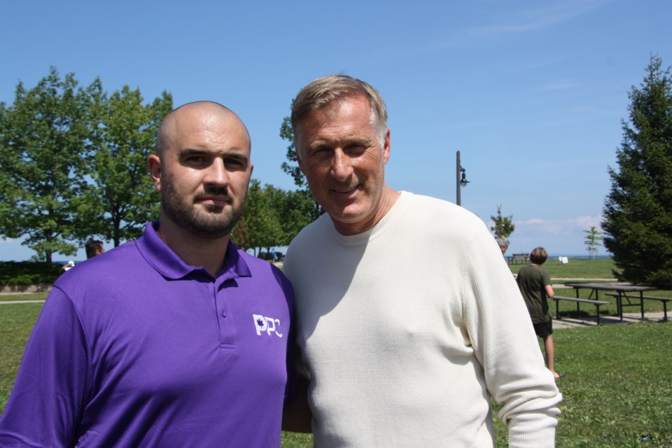 Simcoe-Grey People's Party candidate Adam Minatel with PPC leader Maxime Bernier at Sunset Point Park in Collingwood.