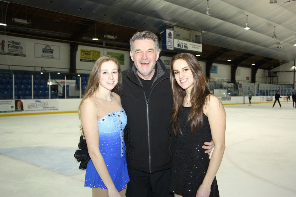 Sarah Raynsford and Aryanna Locking with their coach Michael Koshilka are spending this week preparing for Provincial Starskate Championships next weekend in Kingston. Erika Engel/CollingwoodToday 