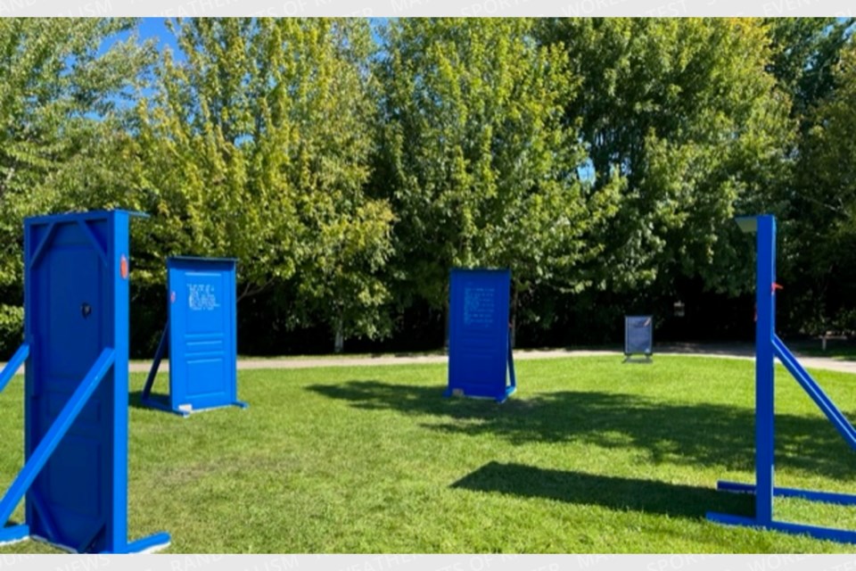 The doors installation at the Collingwood Museum grounds, inspired by the book A Knock on the Door: The Essential History of Residential Schools.