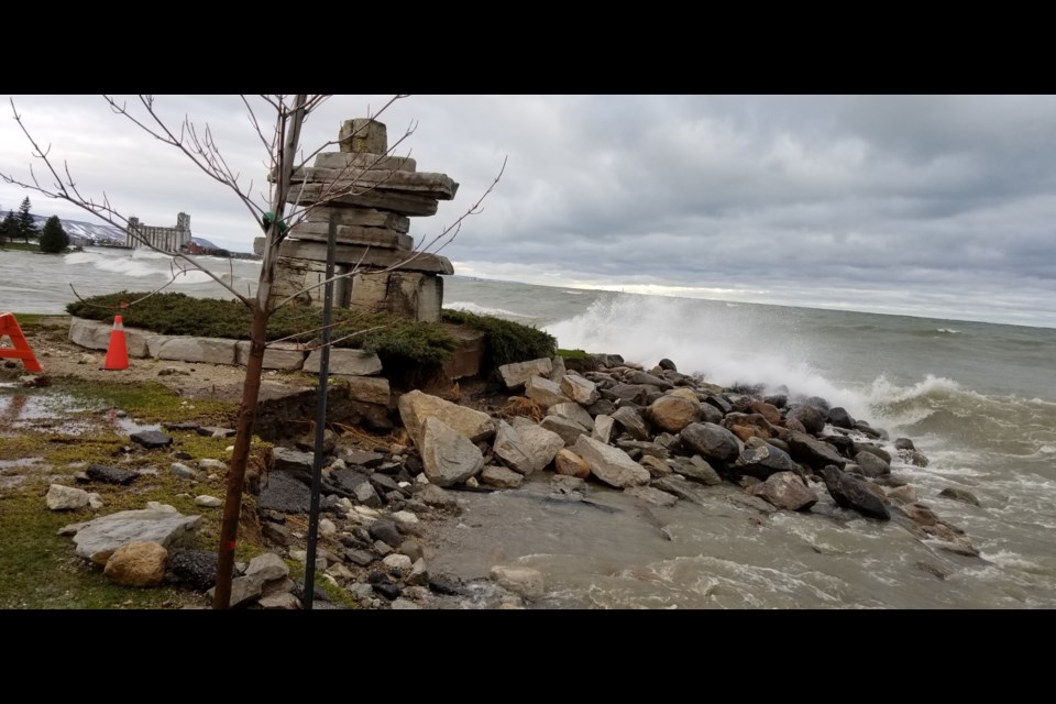 The Inukshuk at Sunset Point Park took more damage last night during a wind and rain storm. Contributed photo
