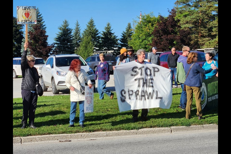Greenbelt protesters at an event attended by Doug Ford in Markdale.