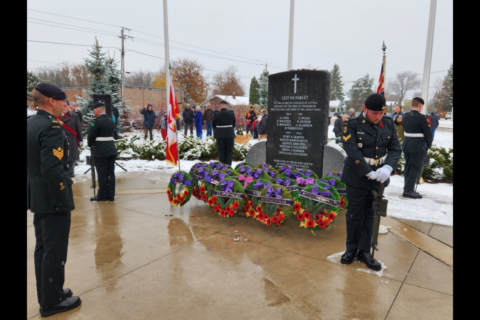 The Thornbury Cenotaph after the laying of the wreaths.