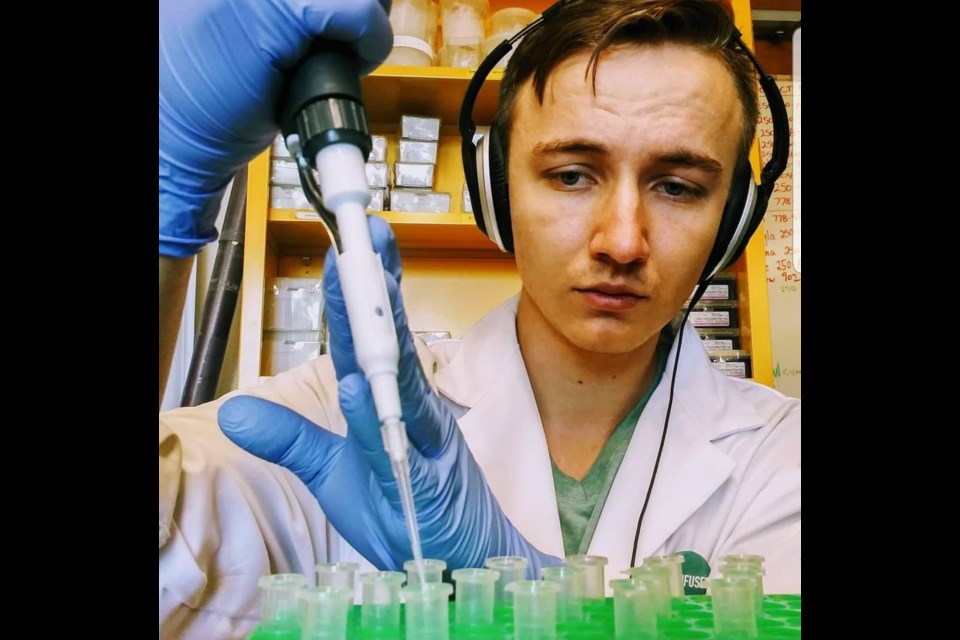 Jinx Pollard-Flamand in the lab, doing what he does best - science. (Supplied) 