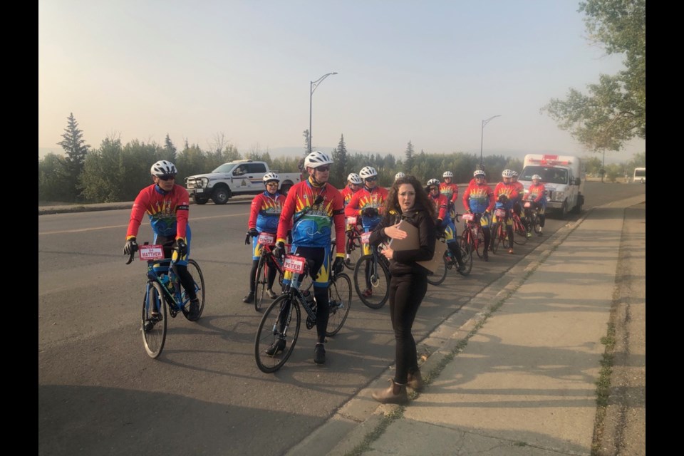 Cops for Cancer Tour de North pulling into Dawson Creek Secondary Central Campus Wednesday morning.