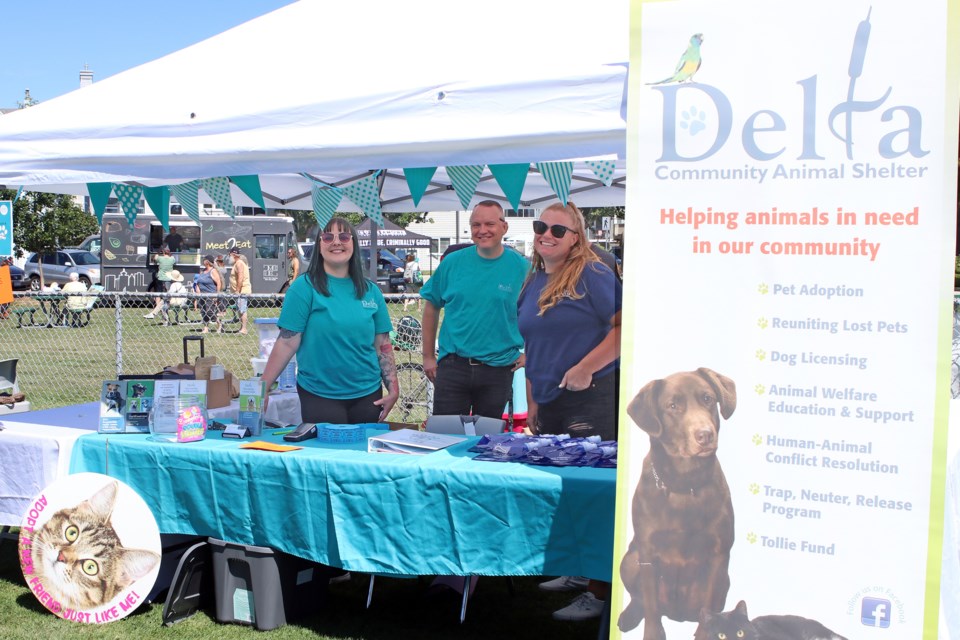 The Delta Community Animal Shelter, alongside FortisBC, proudly presented the Delta Community Animal Expo at Ladner Memorial Park on Sunday, Aug. 14. This annual family fun event brings awareness and fundraising to the Tollie Fund, which helps the shelter go above and beyond to provide veterinarian assistance, behavior rehabilitation or other types of support to help Delta’s shelter animals have a chance at a healthy adoption. Pictured left to right; Melanie Hanna, Ryan Voutilainen, manager of the Delta Animal Shelter and Erin Smallwood.