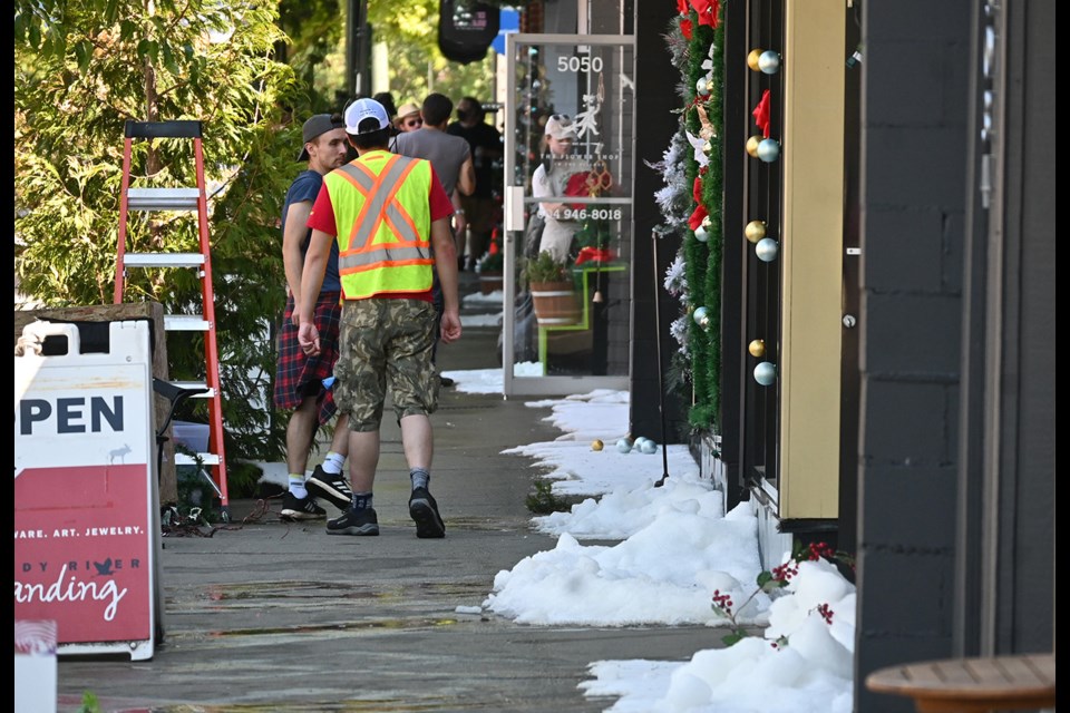 Production crews busy preparing Ladner Village for the filming of Hallmark's Maple Valley Christmas on Wednesday afternoon. 