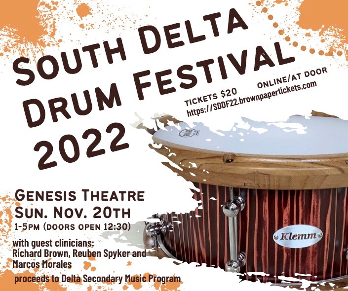 South Delta Drum Festival 2022 returns to the Genesis Theatre this Sunday, from 1 to 5 p.m.