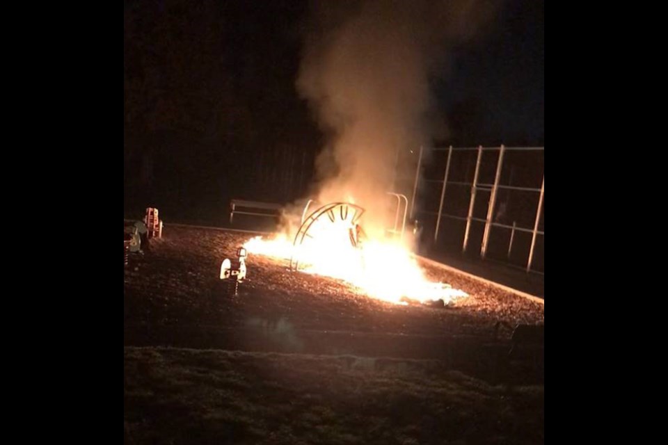 The playground structure at Chalmers Park in North Delta was destroyed in a suspected act of arson early Saturday morning.