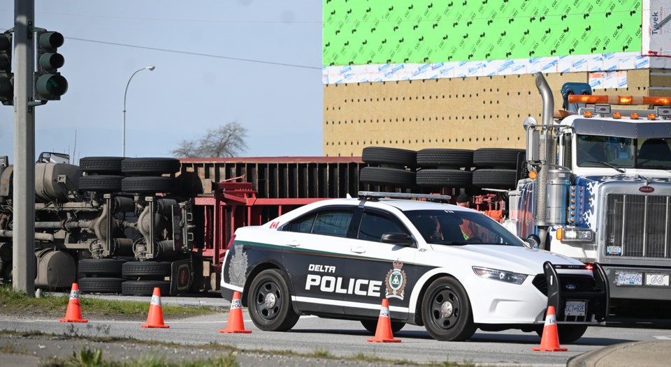 Flipped semi in HOV lane