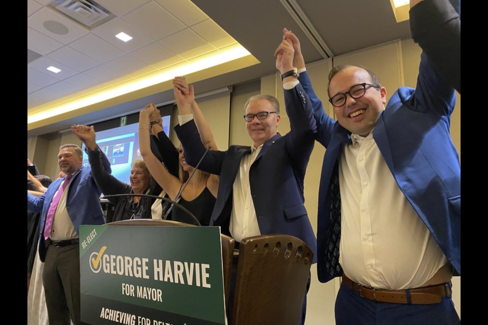 George Harvie and Achieving for Delta celebrate a big election night victory.