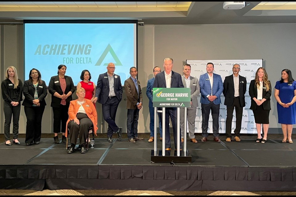 With his slate of candidates behind him, George Harvie said he’s proud of what’s been accomplished but more work needs to be done including upgrades to the Winskill Aquatic & Fitness Centre, Cromie Park, a new track at Delta Secondary, Scott Road improvements and having a food bank for North Delta.