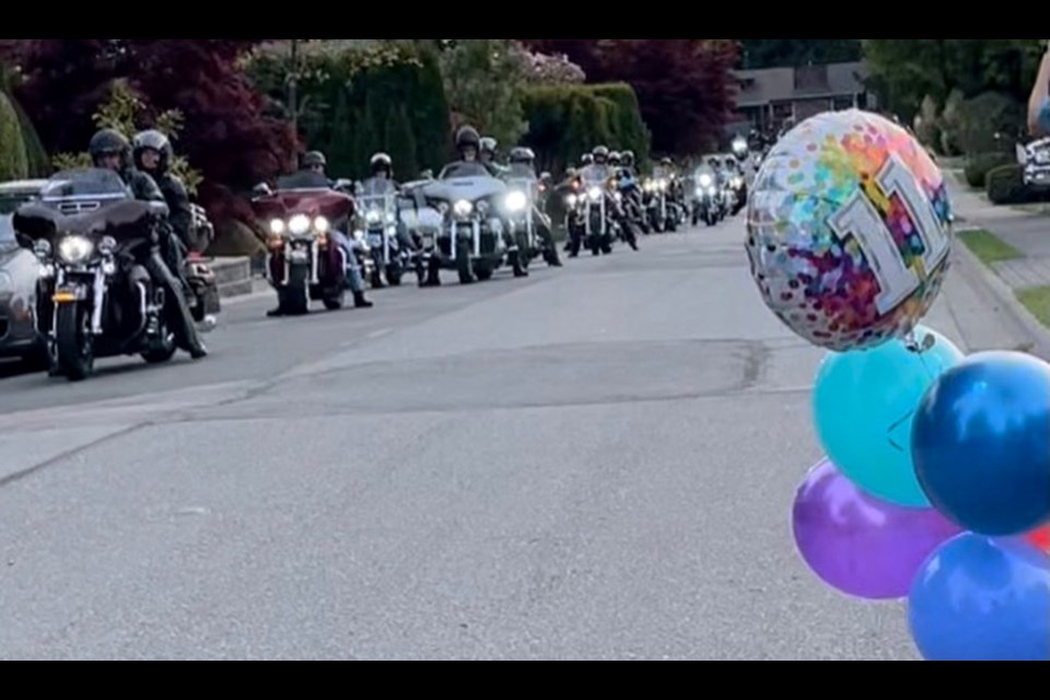 It was quite the spectacle in a Tsawwassen neighbourhood last week as over 40 bikes from the HOG Langley Chapter paraded past Liam Hance's home to wish him a happy birthday. The 11-year-old recently lost his father to COVID-19. 