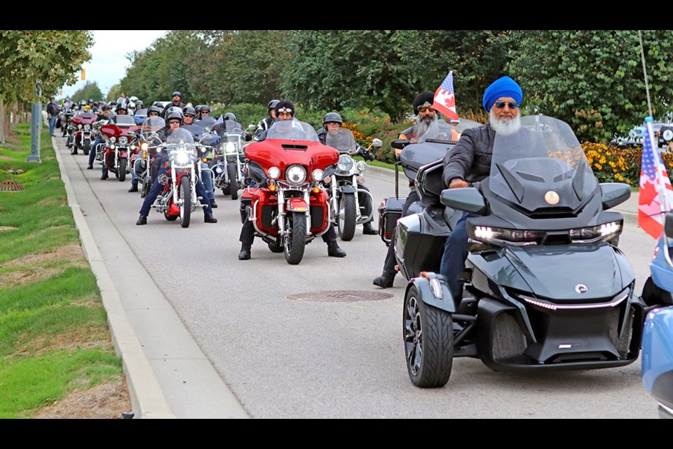 The 9/11 Memorial Ride procession leaves Tsawwassen Mills Saturday following a special ceremony to commemorate the 20th edition.