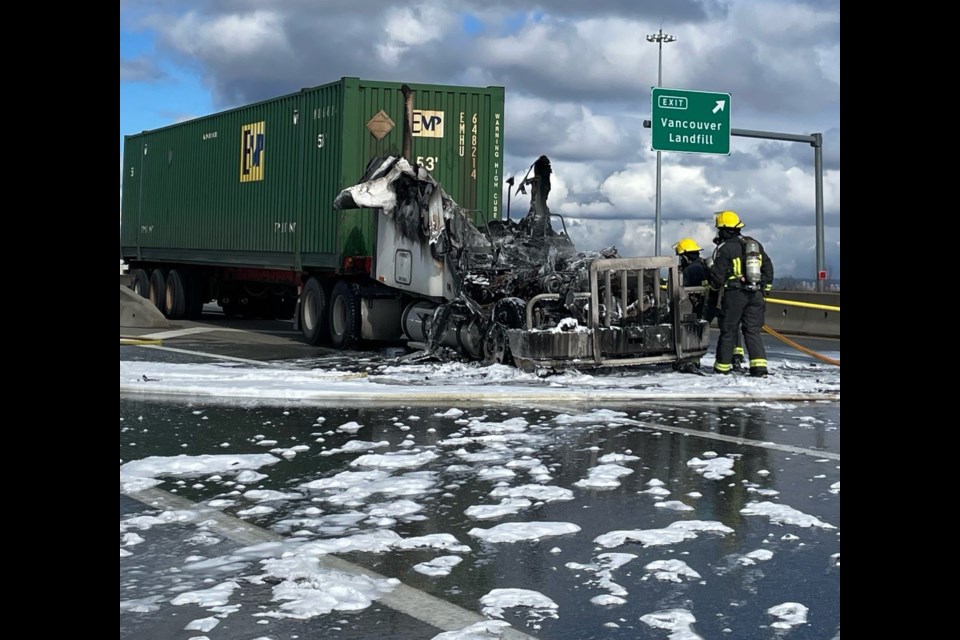 Delta Police and Delta Firefighters attended a truck fire on Hwy. 17 near the Hwy. 99 overpass on Monday morning.