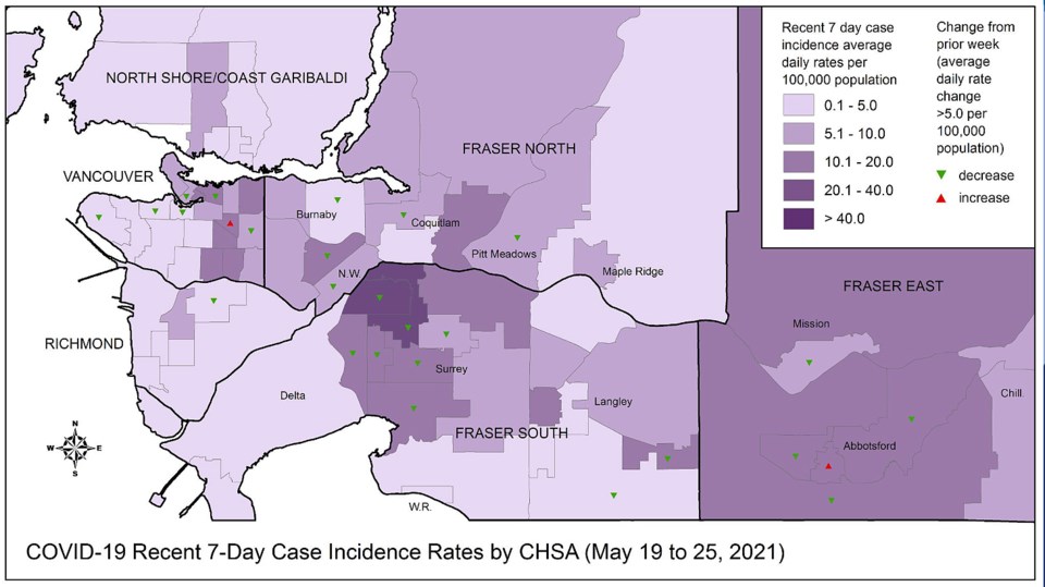 bccdc weekly case map for delta, region