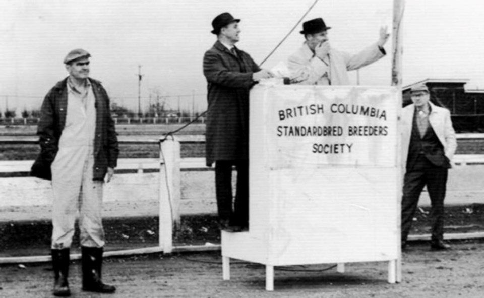 'doc davis' (far left) at paterson park in the 1960s. Ian Paton Sr. conducts auction