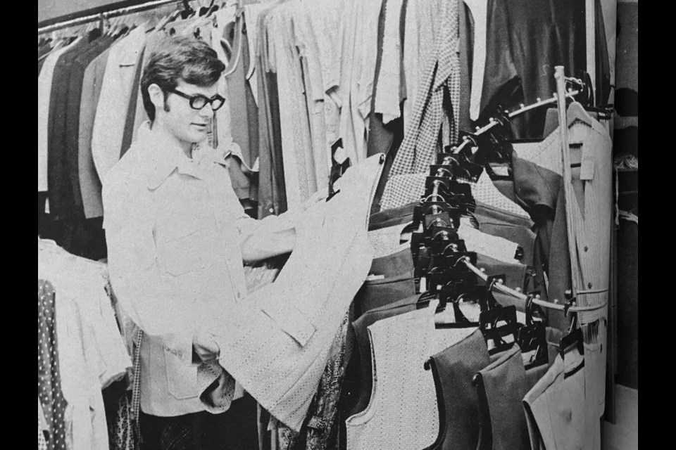 Rolf Ruttich of the Cavalier Shoppe Ltd., nephew of owner Harry Kitzman, shows some of the popular Jantez colour coordinated vests.