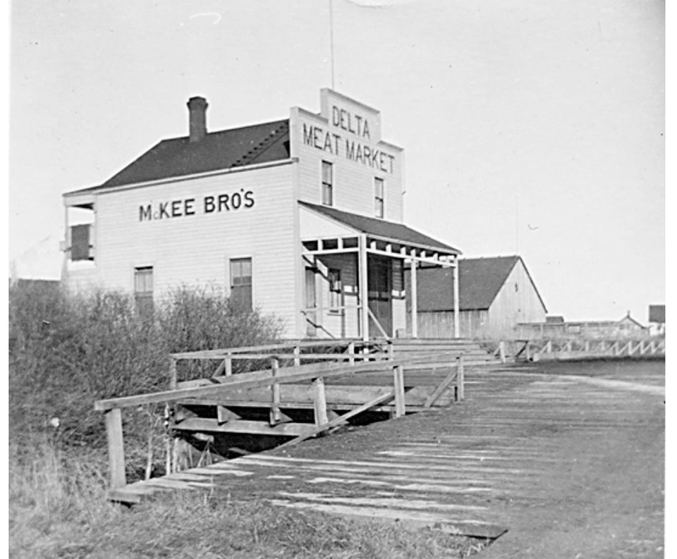 mckee brothers meat market in ladner village, 1890