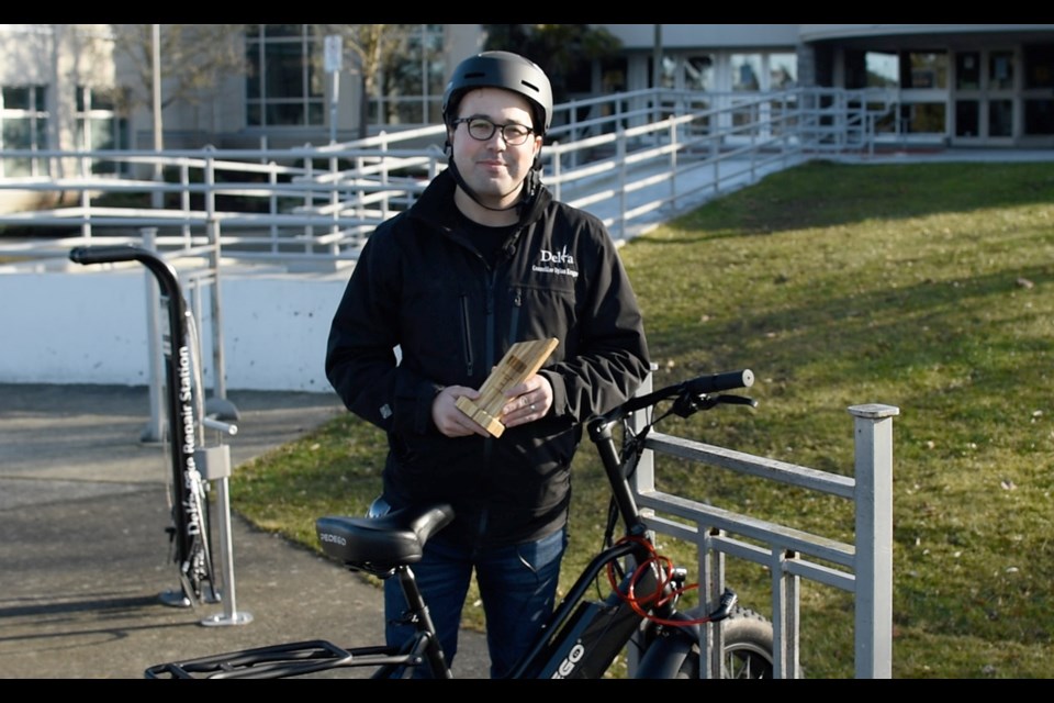 On behalf of the City of Delta, councilor Dylan Kruger accepted Hub Cycling's Biggest Leap Award.