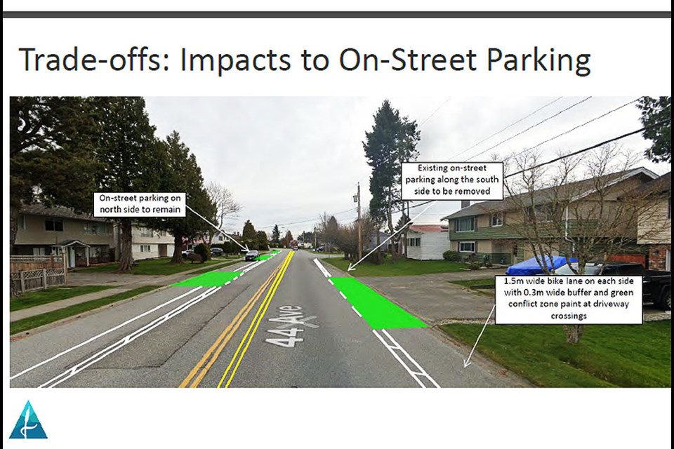 Parking concerns and impacts to driveways were identified as issues to consider for the proposed cycling facility improvements for 44 Avenue in Ladner.