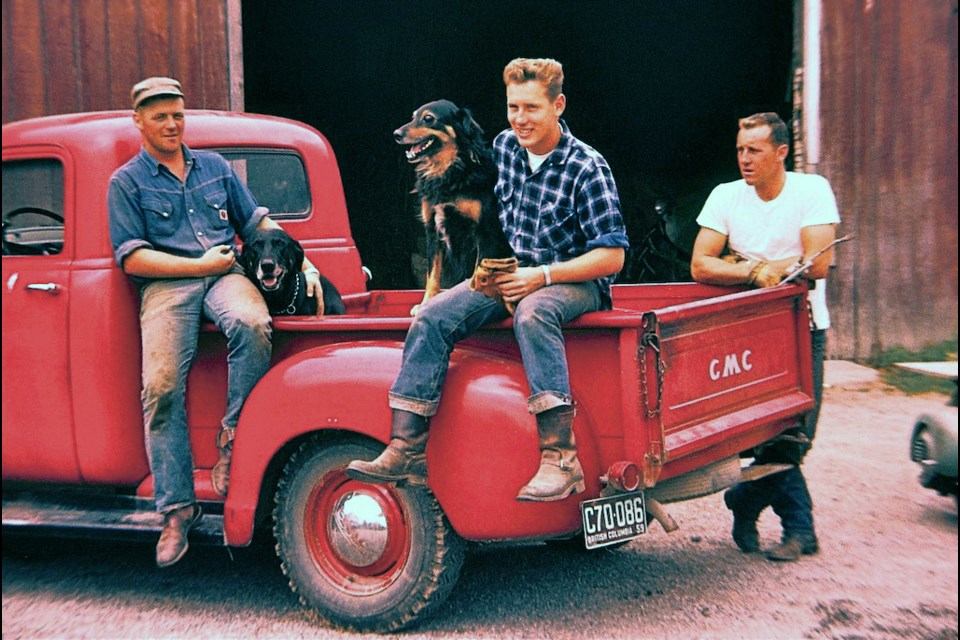 1958 in Ladner, B.C.  Left to right: Joe Burr (David's cousin), David Harris, and, Jim Harris (David's brother).