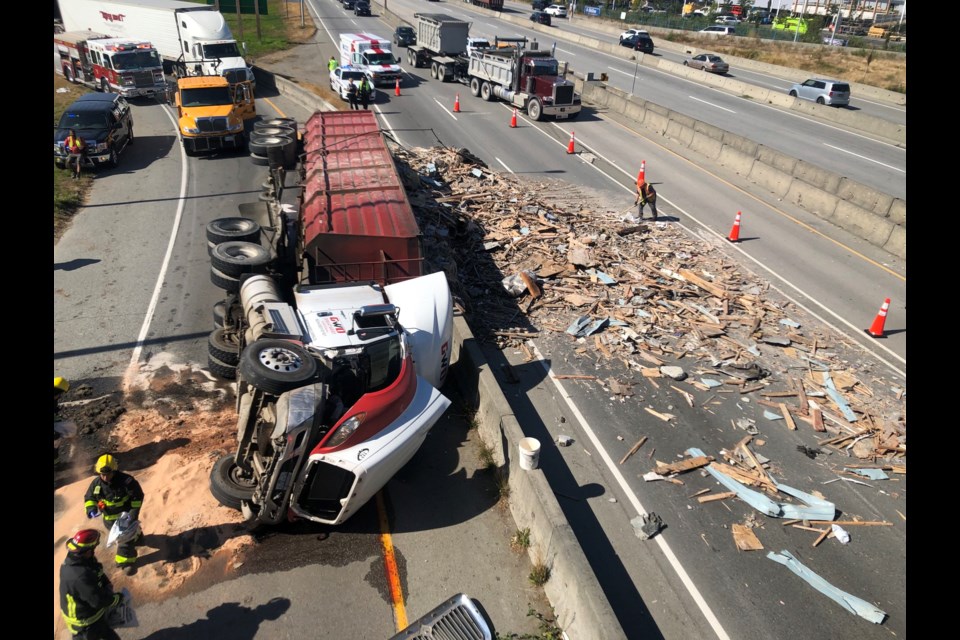 Unfortunately for your afternoon commute home Delta Police Traffic and Deas Freeway patrol are dealing with a rollover Hwy 17A off ramp to Hwy 99 S/B as you can see in the picture attached fortunately no serious injury just a big mess to clean up.