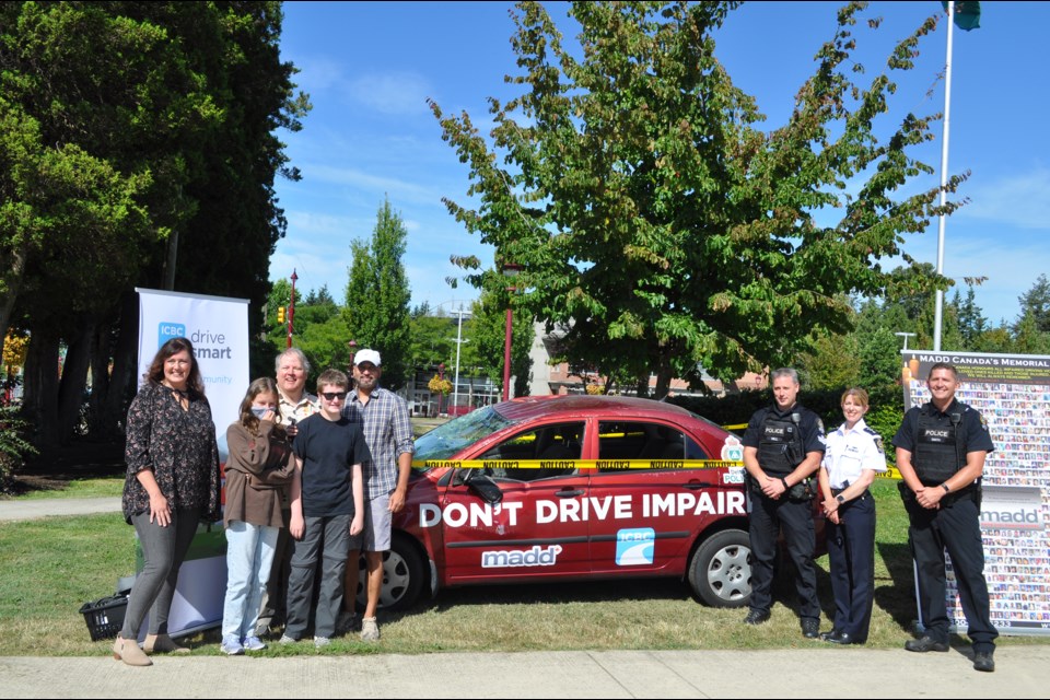 Representatives from ICBC, MADD Canada, and Delta Police gathered to discuss the danger and consequences of impaired driving after unveiling their smashed car display out front of the Delta Public Safety Building in North Delta Thursday morning.