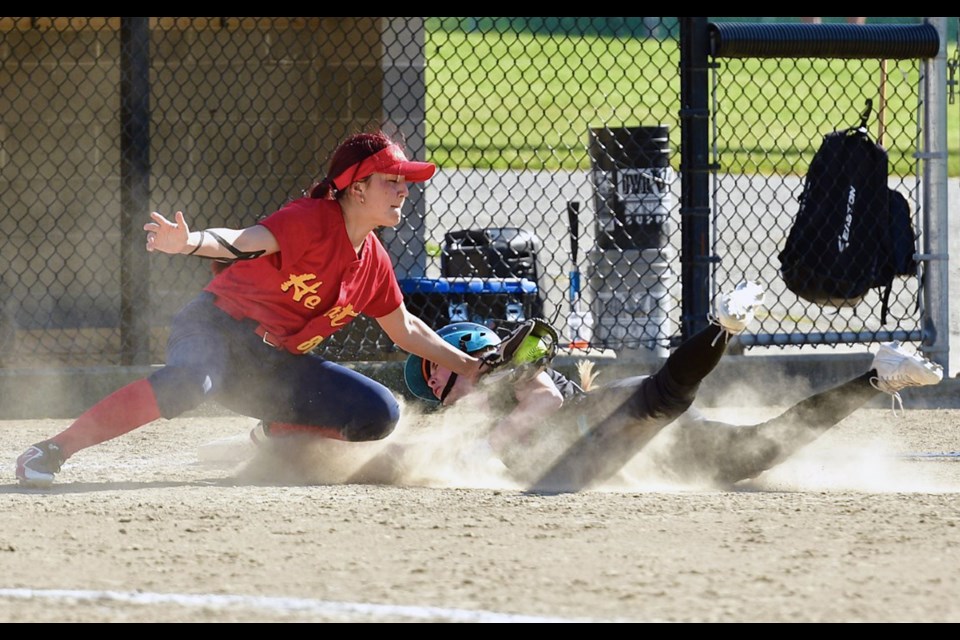 Delta Heat third base Cheyenne  Simicak applies the tag during action from last weekend's Pride and Power Tournament at Softball City in South Surrey. The Heat reached the U19 Division championship game. 