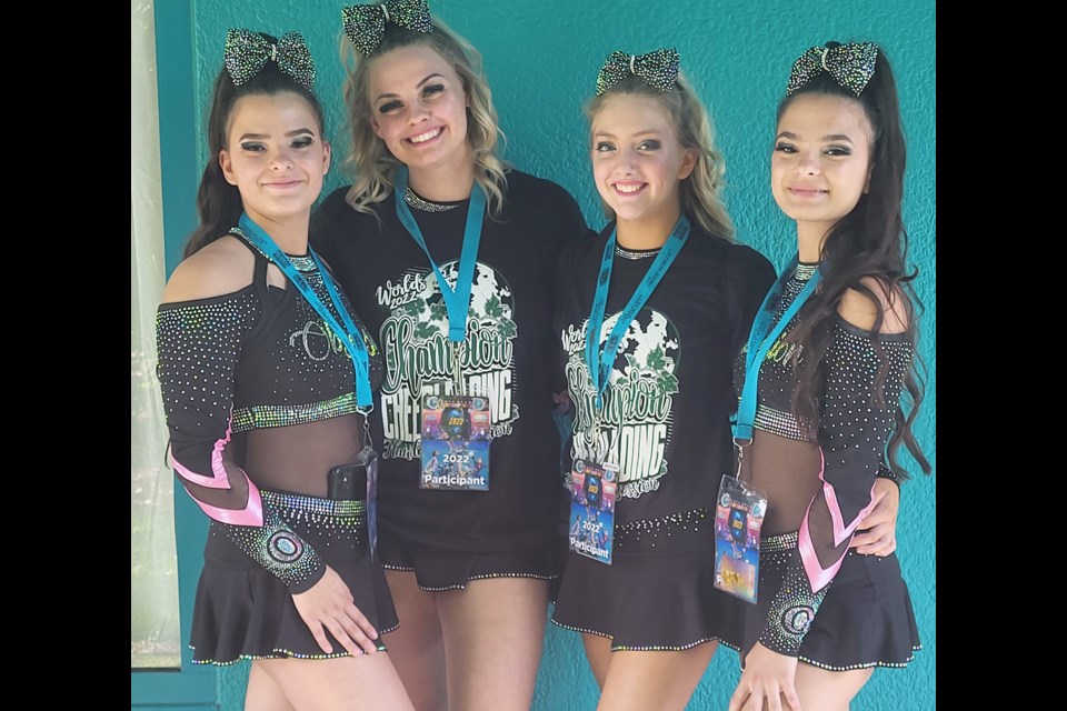 (Left to right) Ladner's Jade Sloan, Aimee Barnard, Liv Atherton and Mikayla Sloan were members of Champion Cheerleading's team Obsession that competed at the recent World Cheerleading Championships in Orlando. 