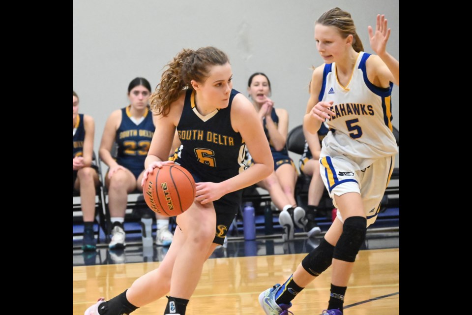 South Delta standout Kaija Rutledge scored 45 points but it wasn’t  enough in her team's 73-71 loss to Callie Brost and the Seaquam Seahawks in consolation play Friday (Dec. 16) at the Howard Tsumura Invitational at the Langley Events Centre. Both Delta senior girls basketball teams began the season among the top 10 in the provincial AAAA rankings. 