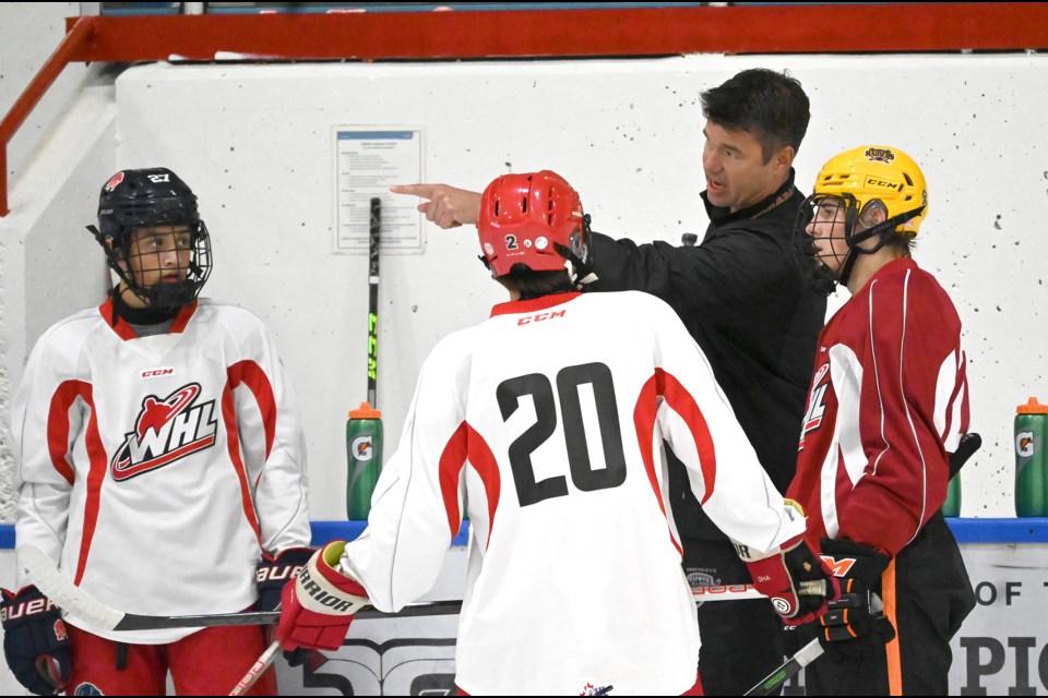 Head coach Michael Dyck giving out instructions during day one of Vancouver Giants training camp on Thursday, Sept. 1 at the Ladner Leisure Centre. 