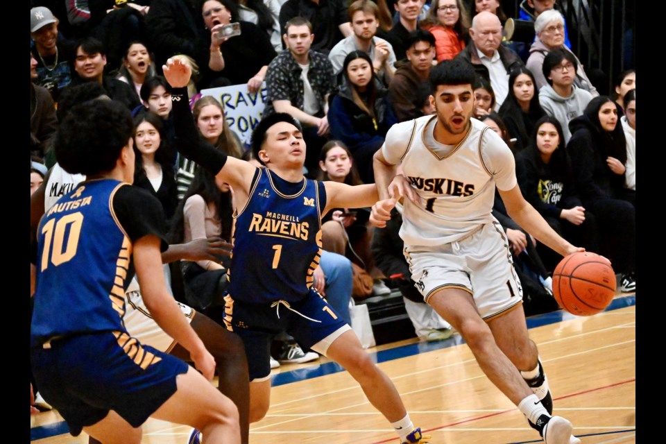 Led by tournament MVP Harvir Hothi the North Delta Huskies captured the South Fraser AAA Championship Friday night with a 70-38 win over the MacNeill Ravens at Steveston-London Secondary in Richmond.