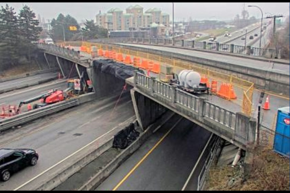Work is underway to repair the Cambie Road Highway 99 overpass with nightly southbound lane closures.