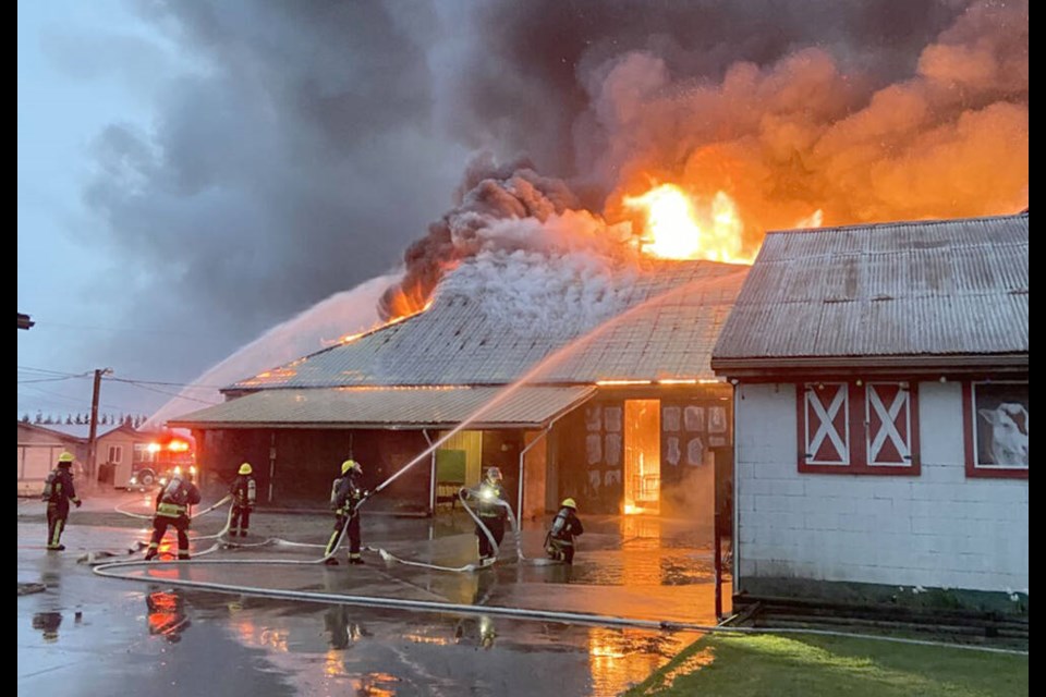 Delta firefighters had their hands full Saturday night battling a huge barn fire at 5054 112th Street in East Delta. Fortunately there were no injuries or animals in the barn. Delta Fire Department Photo