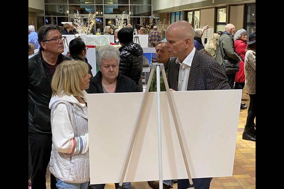Century Group president Sean Hodgins explains the proposed concept for a redeveloped Tsawwassen Town Centre to residents at a well-attended public information meeting this week. Sandor Gyarmati photo 