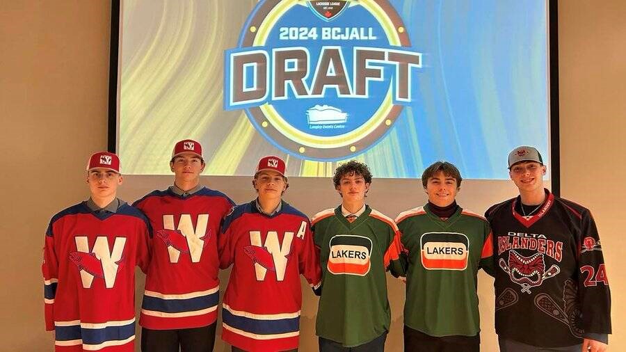 Jeff Burns of Maple Ridge, far right, was selected by the Delta Islanders sixth overall in the U17 BC Junior A Lacrosse League Entry Draft on Jan. 13. Andy Watson BC Junior A Lacrosse League 