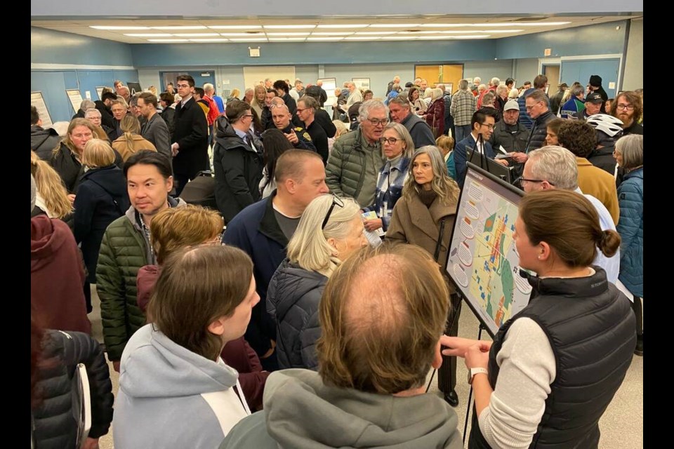 A large crowd was on hand at the OCP open house at the South Delta Recreation Centre on Thursday, March 7 to get information and fill out feedback forms. Sandor Gyarmati photo 