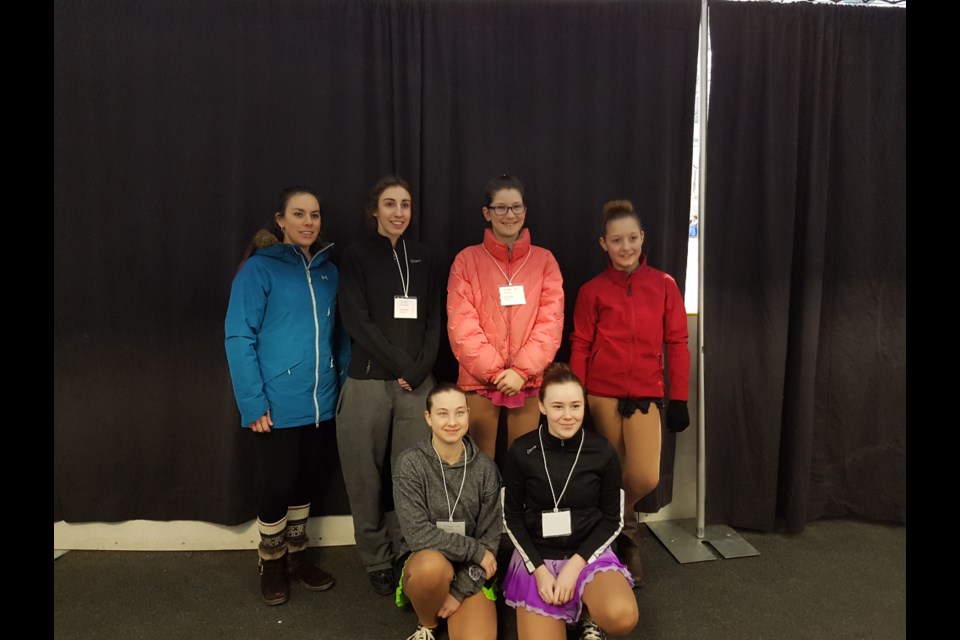 Skaters from the Elliot Lake Skating Club competed in the Algoma Invitational Skating Competition in Sault Ste. Marie on Jan. 13. From top left to right: Coach Chantal Robert, Vanessa Bouchard, Jasemine Bouchard and Paige Lees. From bottom left to right: Rebecca Quenneville and Cierra Doussept.
Submitted photo by Chantal Robert.