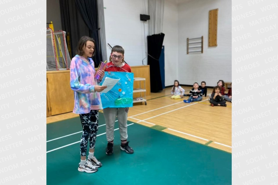 Students at Blind River's Ecole Saint-Joseph took part in an event to raise awareness about reducing the use of single-use plastic bottles.
