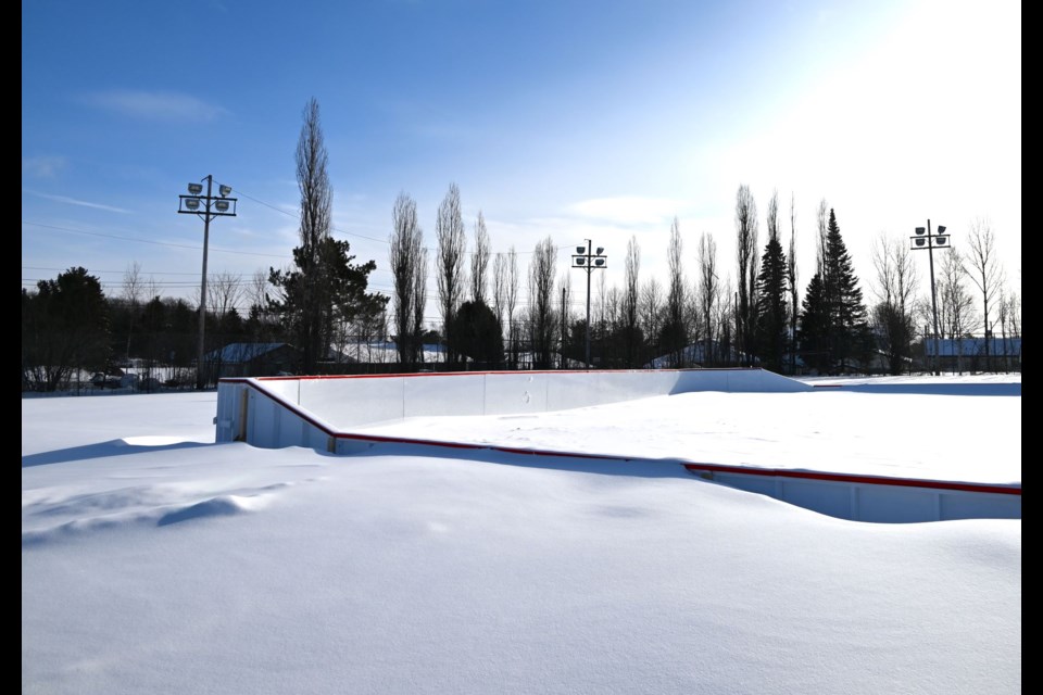 Rink boards set up at Kiwanis Park for hockey and skating. Jan. 14, 2024