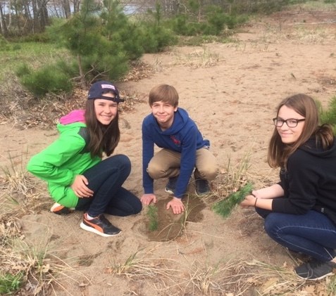 Blind River students planted 1,200 trees on the Boom Camp Trails on Monday. Kris Svela for ElliotLakeToday
