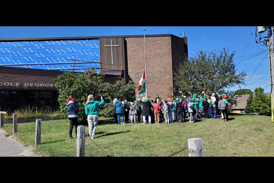 Students and staff at École catholique Georges Vanier displayed their Franco-Ontarian pride.