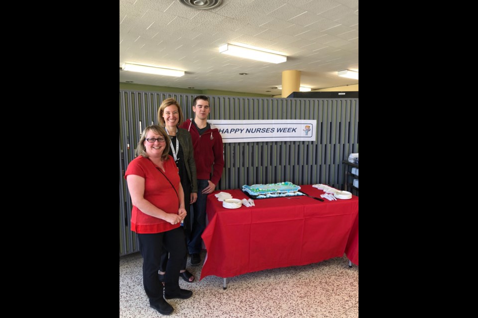 Anja Martin, Clinical Educator/RN, Leslie Chambers Manager of Patient Care and Jacob Dalcin RN recently joined with other hospital staff at St. Joseph to celebrate Nurses Week. (photo submitted)