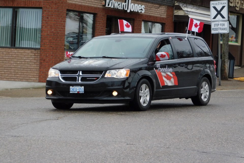 Twenty-four vehicles took part in a freedom convoy in Elliot Lake on Saturday organized locally by Blain McElrea.