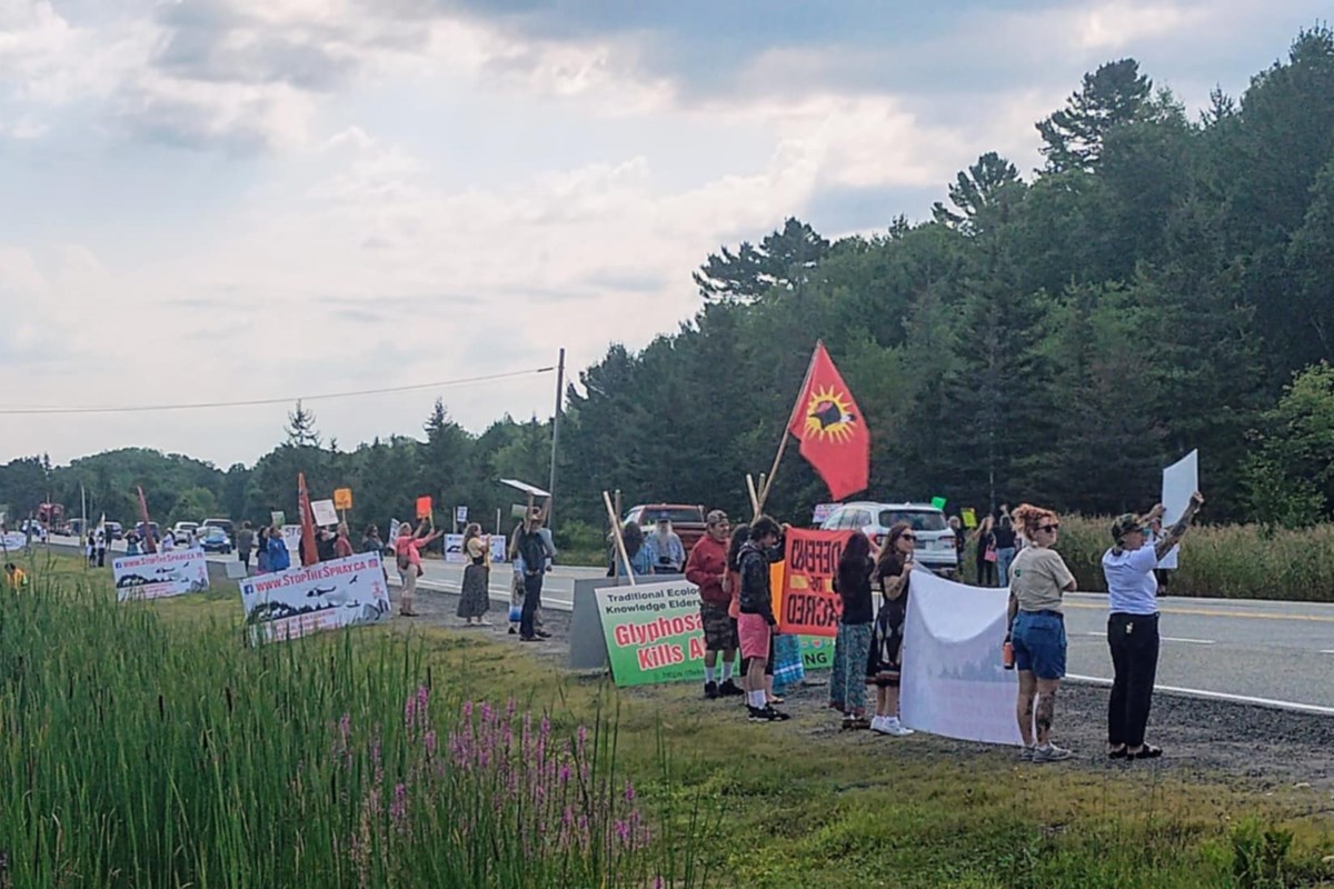 Elders warn of ecological harm from glyphosate at Highway 17 protest
