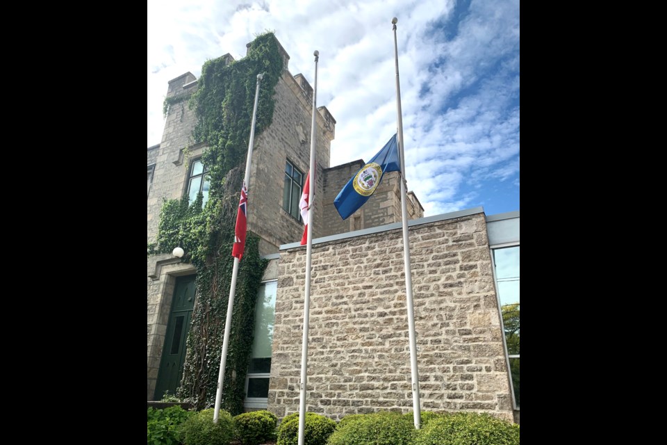 The County of Wellington lowered its flags Monday morning in honour of the lives lost at the Kamloops residential school. Twitter photo