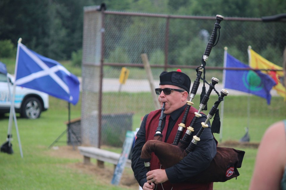 Peter Hummel playing at the filming for the virtual Fergus Scottish Festival heavy events filming.
