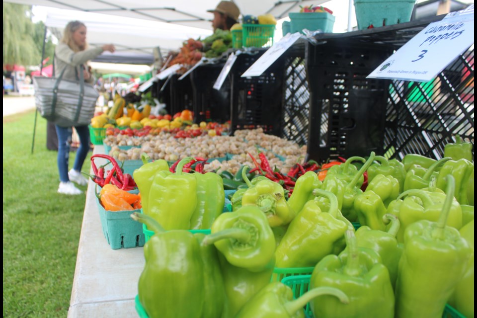 An abundance of colourful produce was available from Hoppy  Fields Farm.