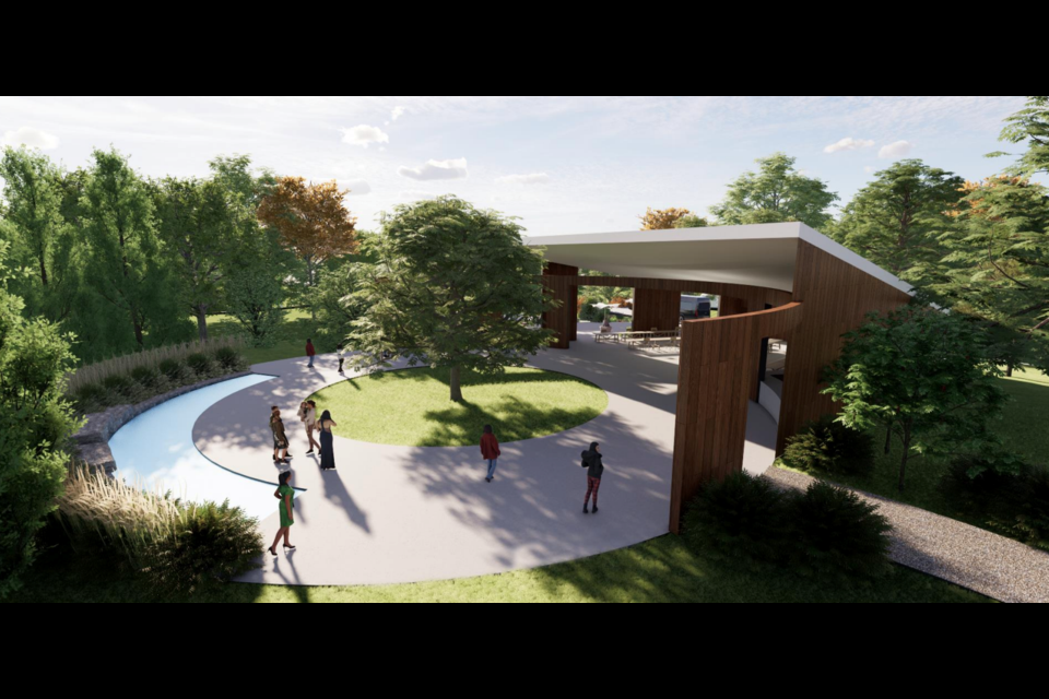 Renderings showing the proposed outdoor pavilion at Wellington Place.